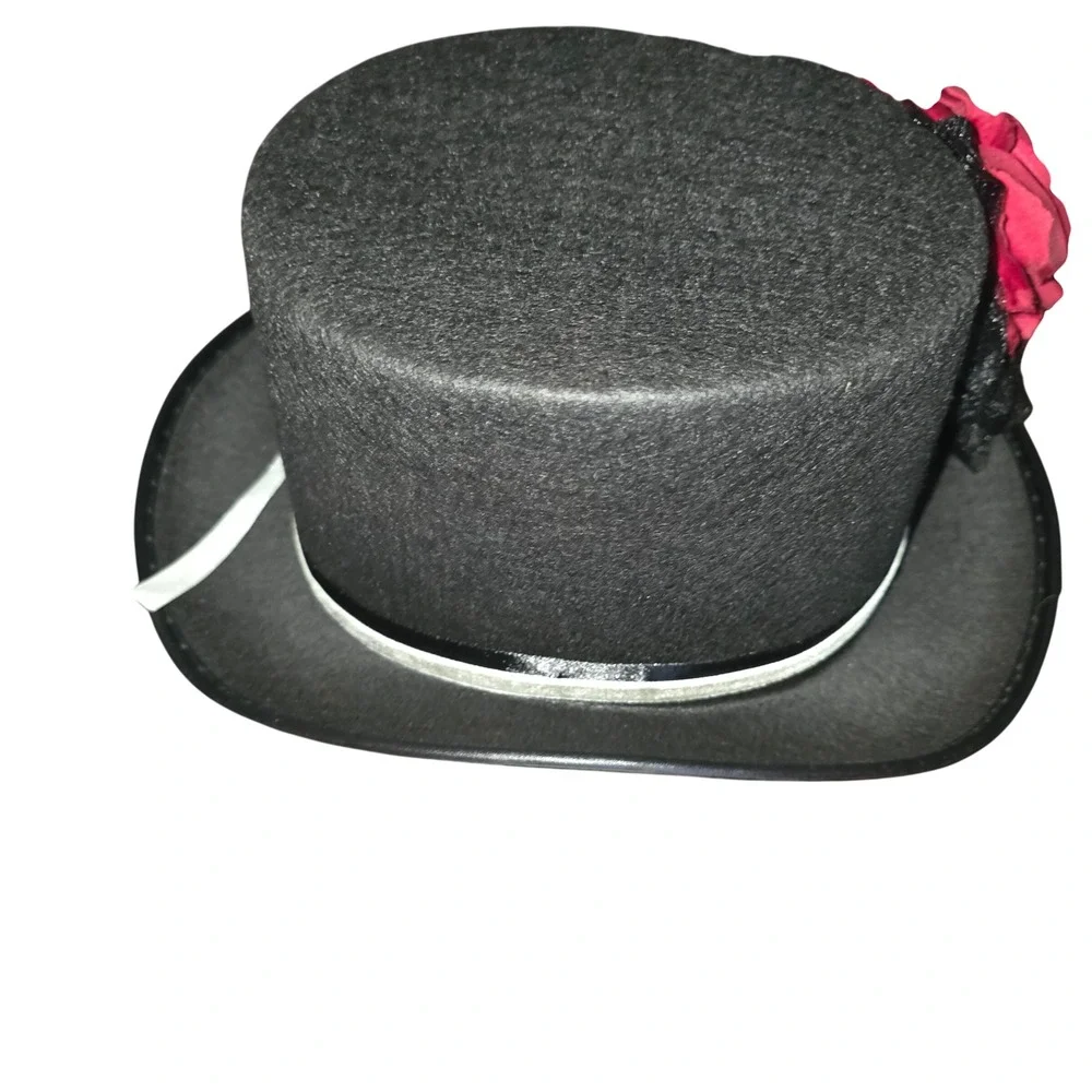 Black Steampunk Top Hat Skeleton Hand Red‎ Rose Gothic Cosplay Costume Accessory
